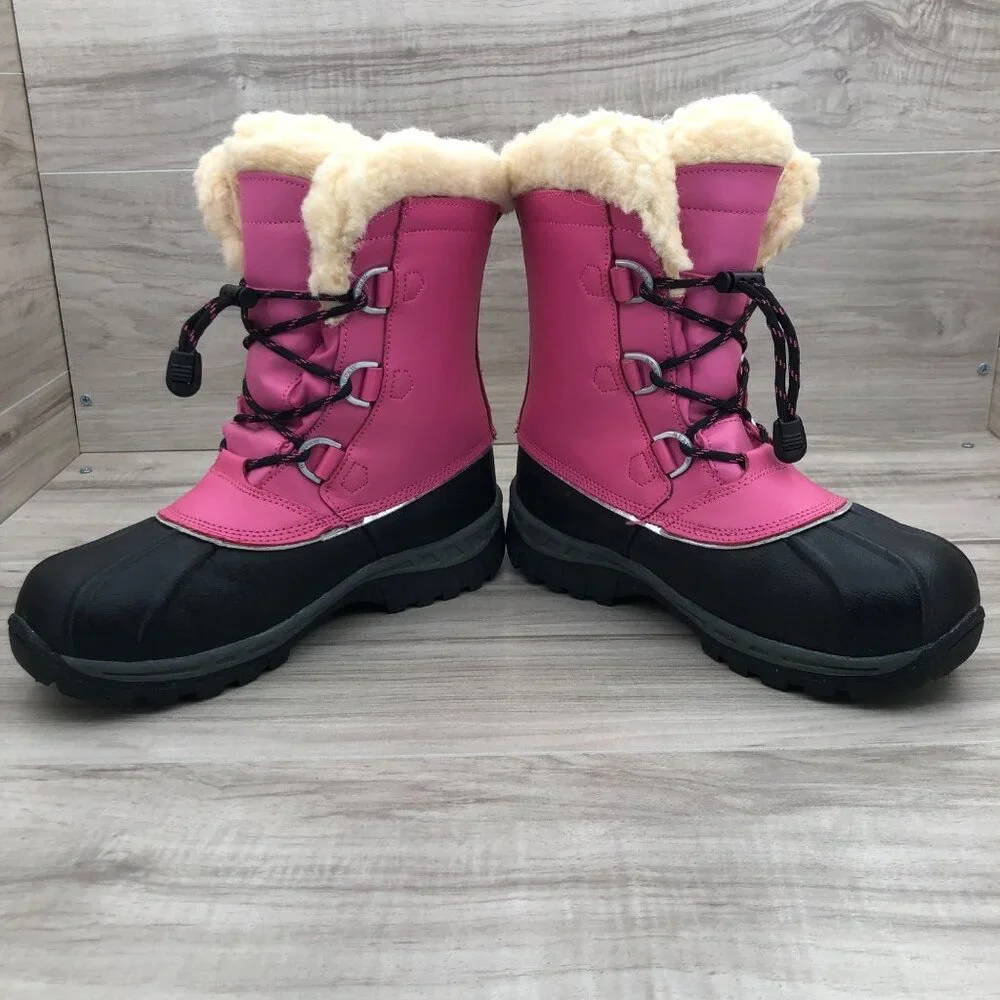 Bearpaw Boots Kids Girls 4 Kelly Pink Leather Wool Lined Winter Waterproof Boots